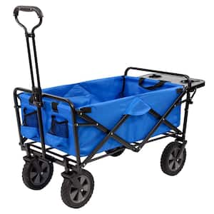 Collapsible Folding Outdoor Garden Utility Wagon Cart with Table, Blue