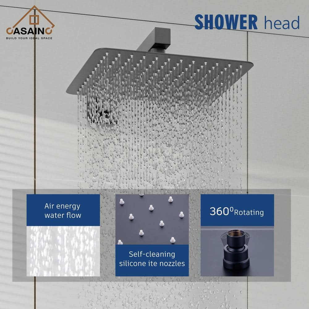 Matte Black Dual Function Square Rain Shower System
