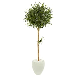 Indoor 5-Ft. Olive Topiary Artificial Tree in White Planter