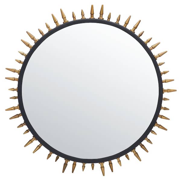 SAFAVIEH Ceinth 32 in. W x 32 in. H Iron Round Modern Black/Gold Wall Mirror