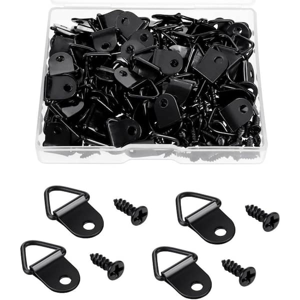 Adrinfly Black Small Triangle Ring Picture Hangers with 8 mm Screws for Clock Decoration Mirror Paintings Artwork 100 Pack
