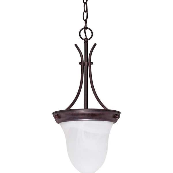 SATCO Nuvo 100-Watt 1-Light Old Bronze Shaded Pendant Light with Alabaster Glass Shade, No Bulbs Included