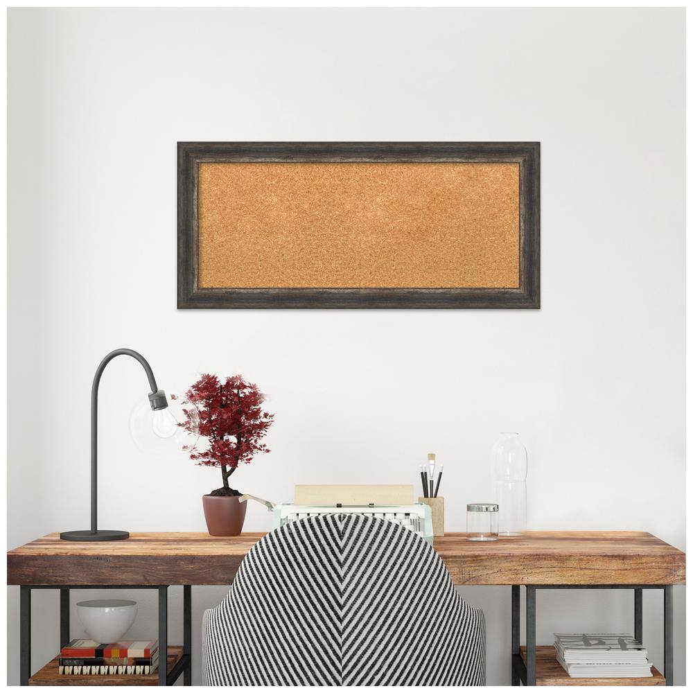 Natural Cork Board with Bark Rustic Char Narrow Frame, 36" x 18"