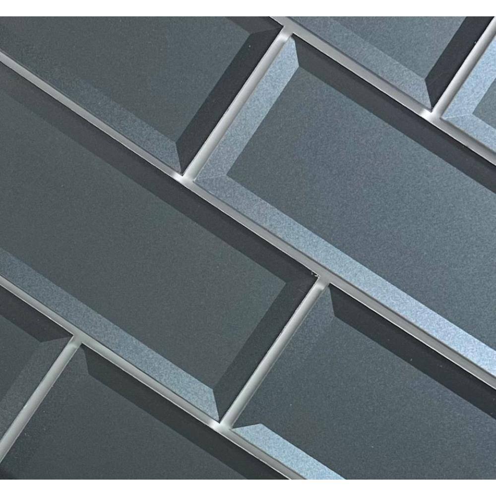 Secret Gray 4x16 Glossy Beveled Glass Subway Wall Tile
