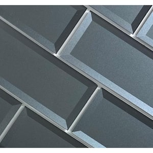 Secret Gray 4 in. x 16 in. Reverse Beveled Glossy Glass Subway Wall Tile (9-Pieces/4 Sq. Ft.)