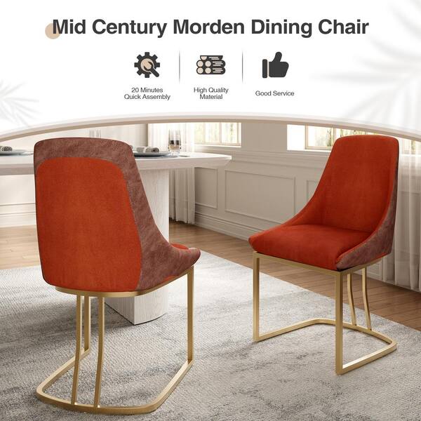 Clihome Modern Red Dining Chair with Metal Legs(Set of