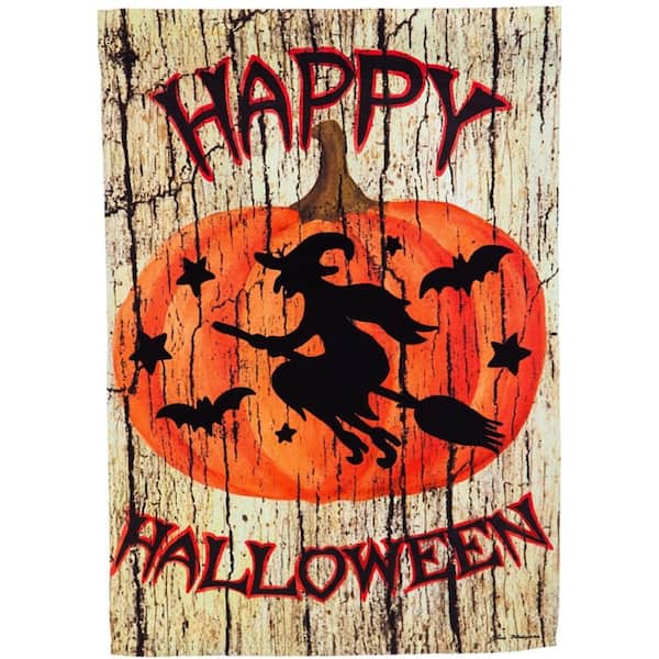 Meadow Creek 1 ft. x 1-1/2 ft. Witch on Broom Suede 2-Sided Garden Flag