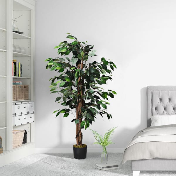 Gymax 4Ft Artificial Ficus Tree Fake Greenery Plant Home Office
