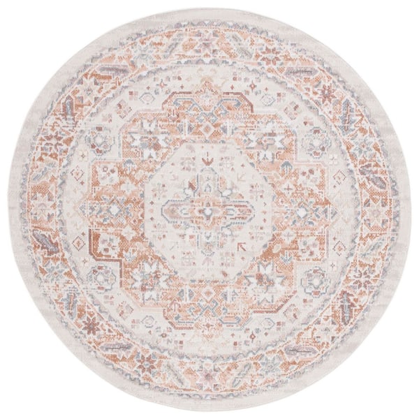 Blair Beige/Rust 7 ft. x 7 ft. Machine Washable Medallion Border Round Area Rug