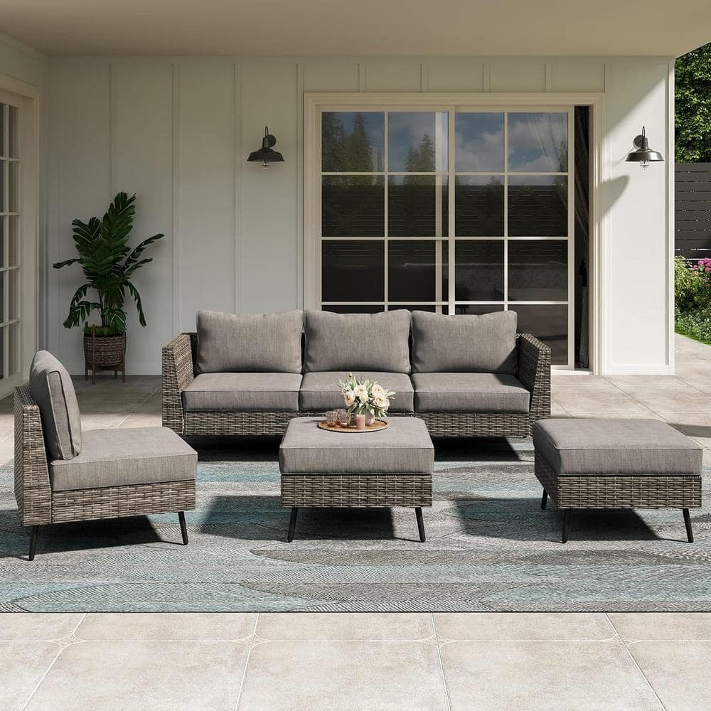 LAUSAINT HOME 6-Piece Gray Wicker Outdoor Sectional Set with Gray ...