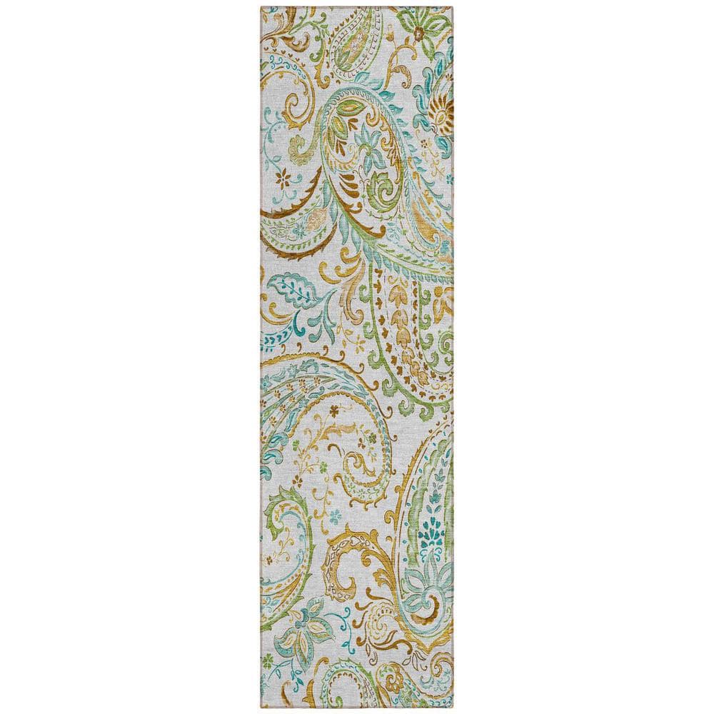Ivory and Gold 2 ft. x 8 ft. Woven Paisley Polyester Runner Indoor/Outdoor Area Rug price history on PriceWatchPro