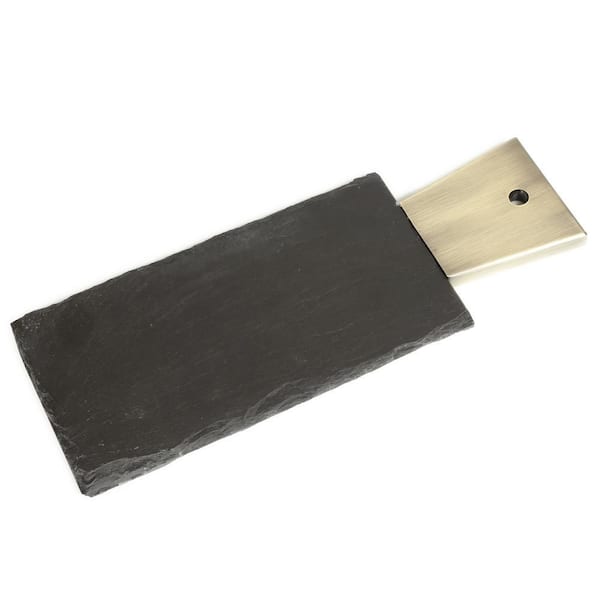 Natural Slate Stone 13 in. x 5 in. x 1/2 in. H Black Cheese Serving Paddle Board with Stainless Steel Copper Trim Handle