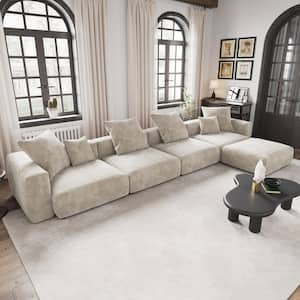 181 in. Beige Square Arm 5-Piece Corduroy L-Shaped Modular Free combination Sectional Sofa with Ottoman