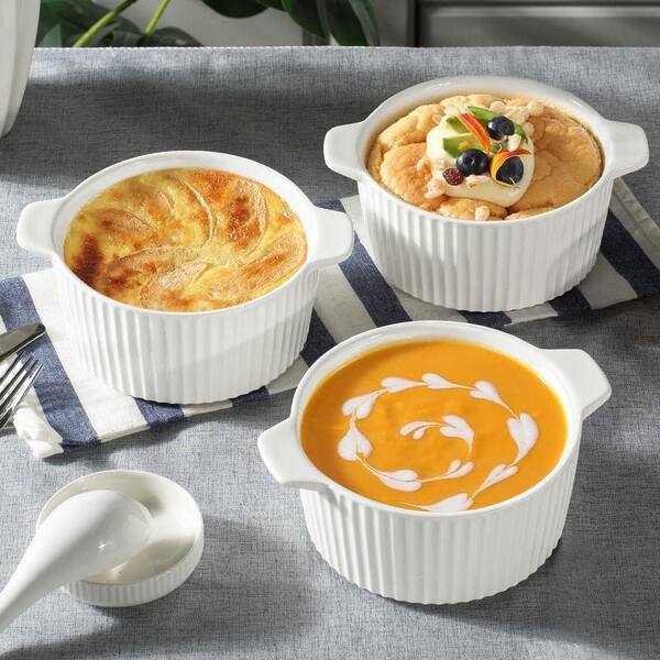 JFVKAF 4-Pack White Ceramic Ramekins with Handles Heat-Resistant