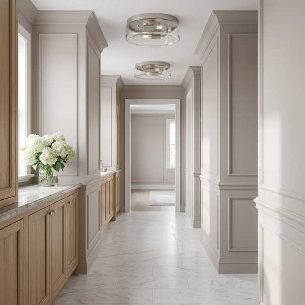 Rhett 12 in. Modern Round 2-Light Brushed Nickel Semi-Flush Mount Light for Foyer with Clear Glass