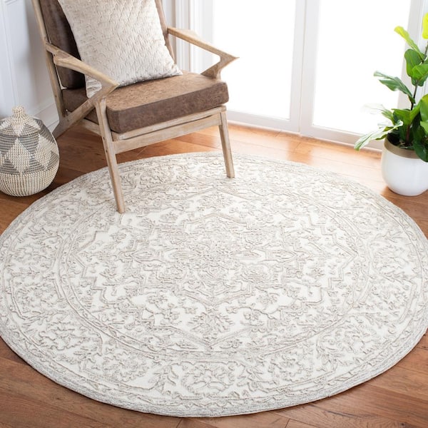 Trace Ivory/Natural 6 ft. x 6 ft. High-Low Round Area Rug