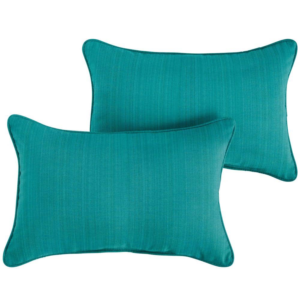 Sunbrella Textured Sea Blue Rectangular Outdoor Corded Lumbar Pillows (2-Pa