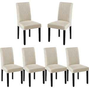 Upholstered Dining Chairs Set of 6 Beige Modern Dining Chairs with Solid Wood Legs and High Back Dining Room Chairs