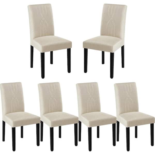 Upholstered Dining Chairs Set of 6 Beige Modern Dining Chairs with Solid Wood Legs and High Back Dining Room Chairs
