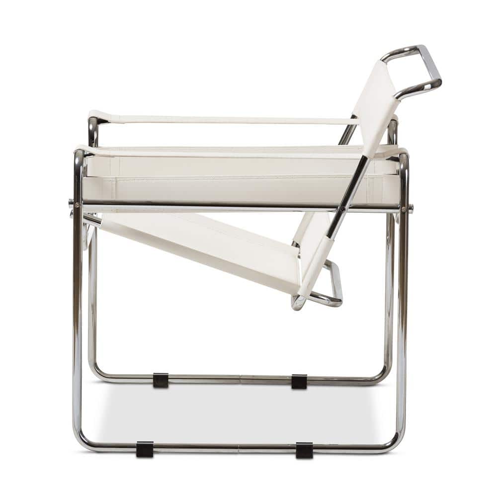 Jericho Cream Leather and Chrome Mid-Century Modern Accent Chair