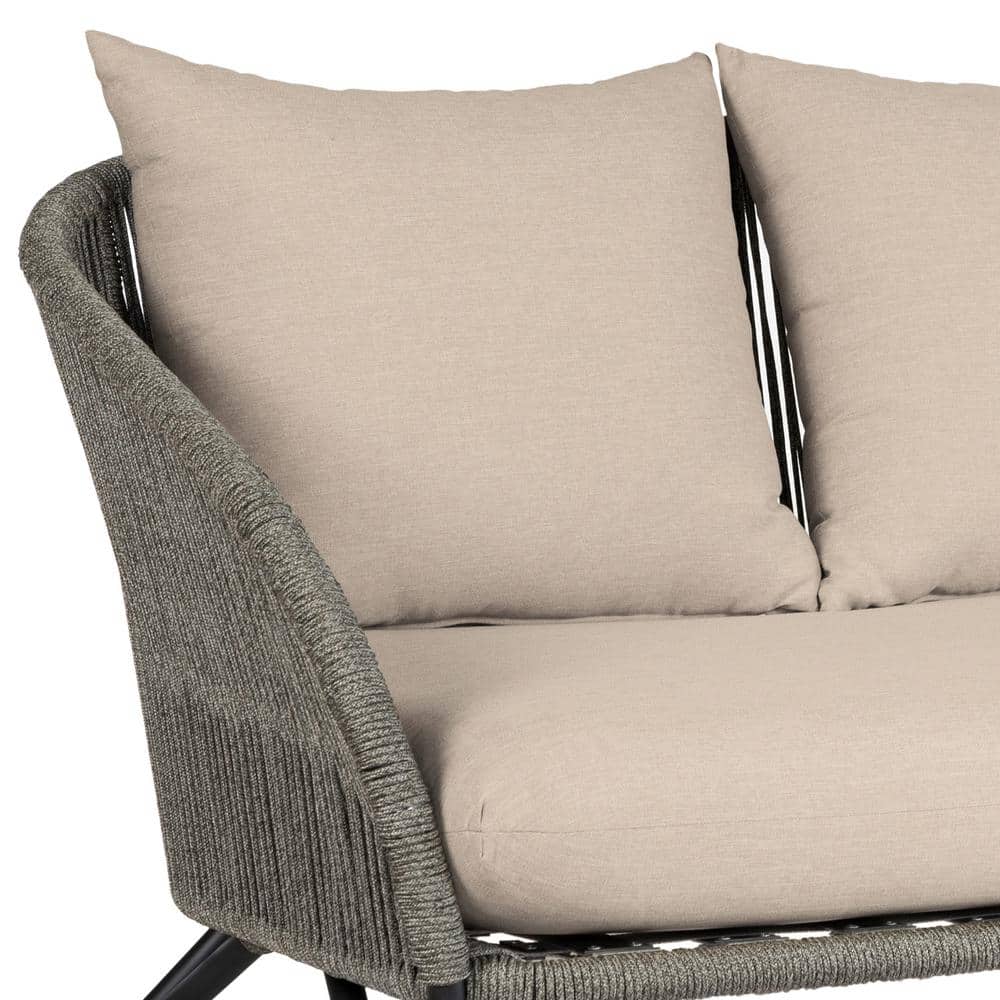 Benicia Taupe Cushions Gray Rope Metal Outdoor Sofa