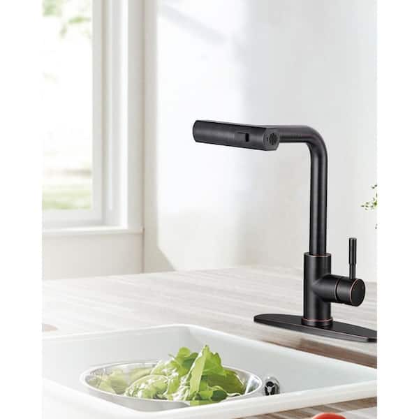 15.7 in. 3 Modes Single Handle Waterfall Pull Down Sprayer Kitchen Faucet with 360° Spout Swivel in Oil Rubbed Bronze