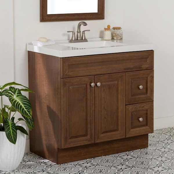 Glacier Bay Glensford 37 in. W x 22 in. D x 37 in. H Single Sink  Bath Vanity in Butterscotch with White Cultured Marble Top