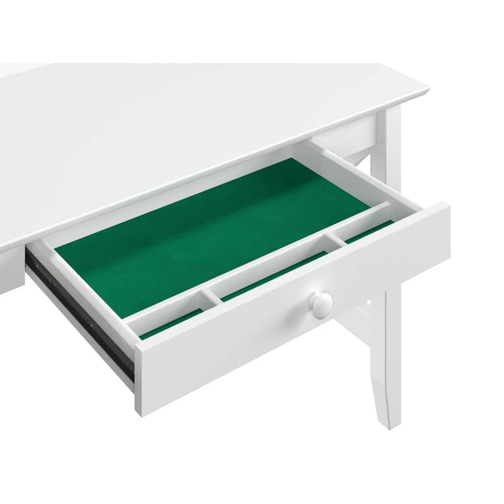 48" White Solid Wood Writing Desk with Charging Drawer