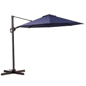 10 ft. x 10 ft. Outdoor Round Heavy-Duty 360° Rotation Cantilever Patio Umbrella in Navy Blue