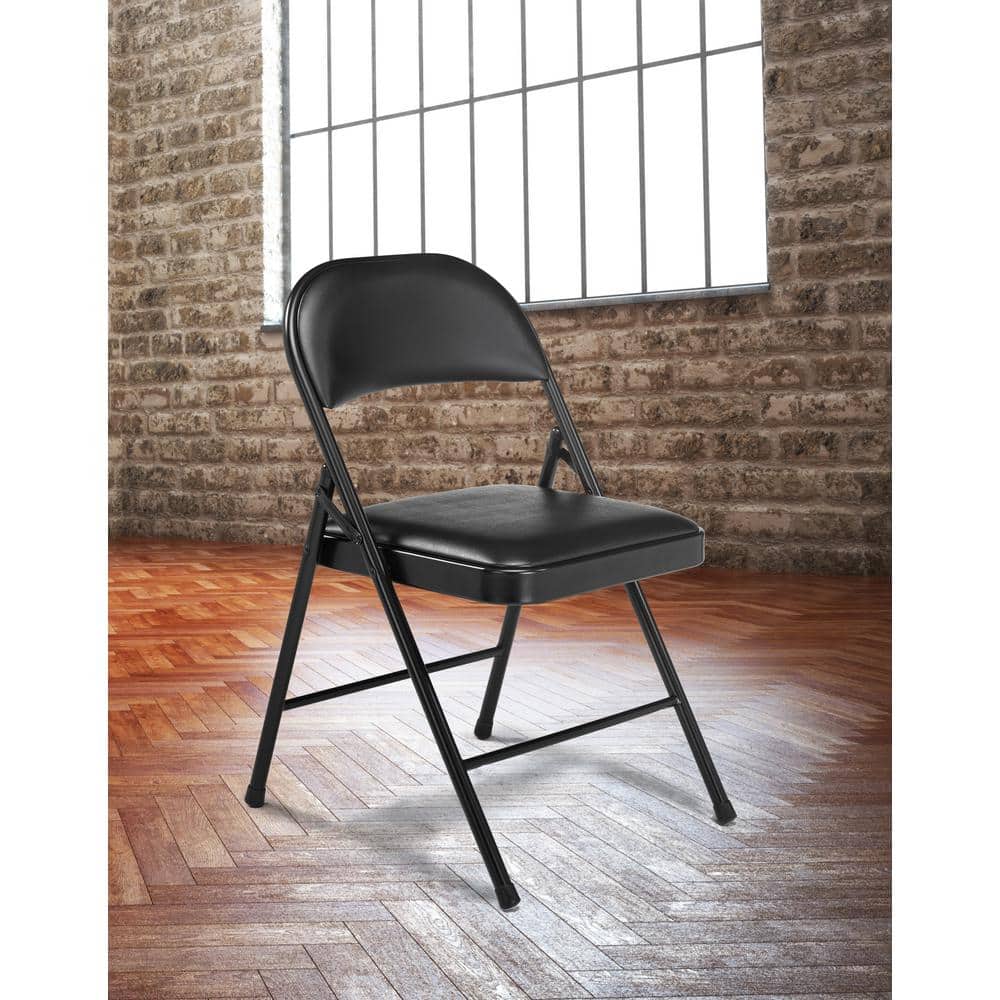 Black Vinyl Armless Metal Reception Folding Chair Set