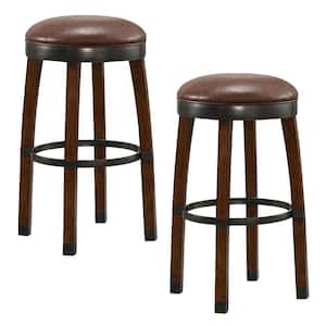 30 in. H Favorite Finds Sienna Wood Cask Stave Bar Height Stool with Sable Faux Leather Seat (Set of 2)
