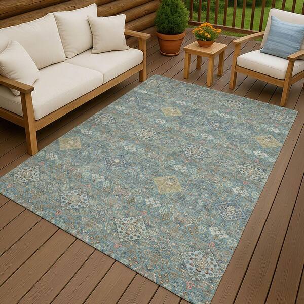 Chantille Machine Washable Indoor/Outdoor Abstract ACN2440 Teal 10 ft. x 14 ft. Area Rug