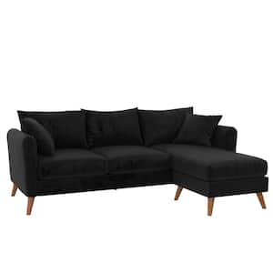 Magnolia 84 in. Round Arm 1-Piece Velvet L-Shaped Sectional Sofa in Black
