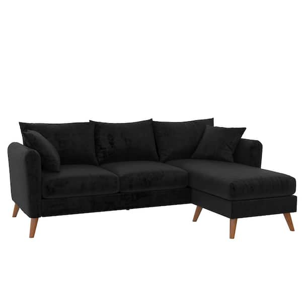 Novogratz Magnolia 84 in. Round Arm 1-Piece Velvet L-Shaped Sectional Sofa in Black