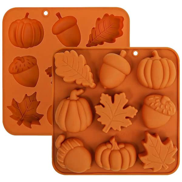 12-Cup Silicone Fall Harvest Cake Mold Pumpkin Maple Leaf Acorn Baking Pan Food Grade Non-Stick 2pcs