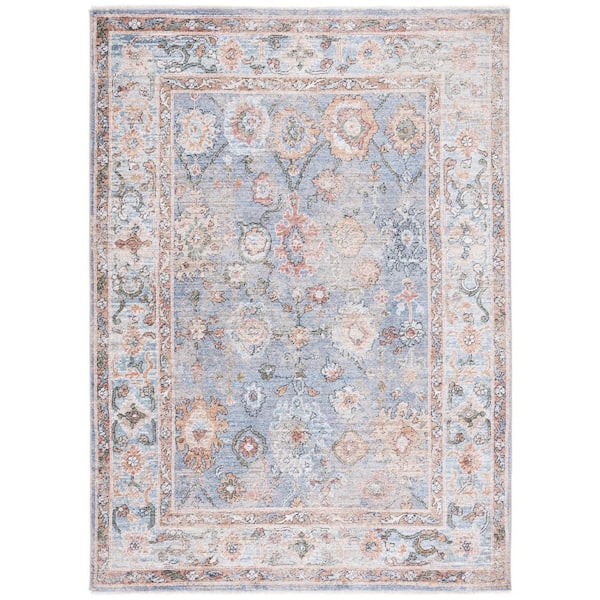 Jasmine 9 ft. x 12 ft. Blue/Gold Distressed Ornate Area Rug