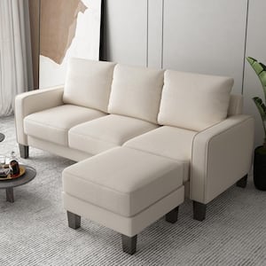 75 in Wide Square Arm Polyester Modern L-Shaped Sofa in Beige with Removable Storage Box and Ottoman