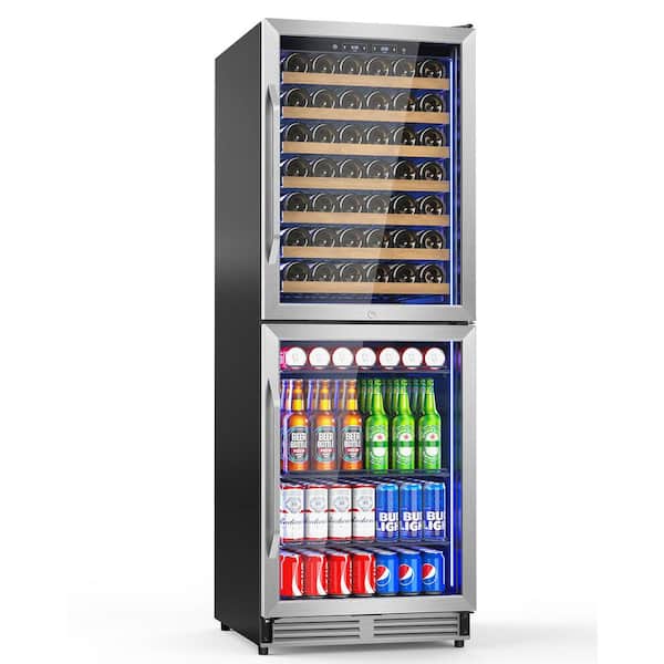 23.54 in. Dual Zone 77-Bottles and 180-Cans Beverage and Wine Cooler w/Removable Shelves and LED Lights, Stainless Steel