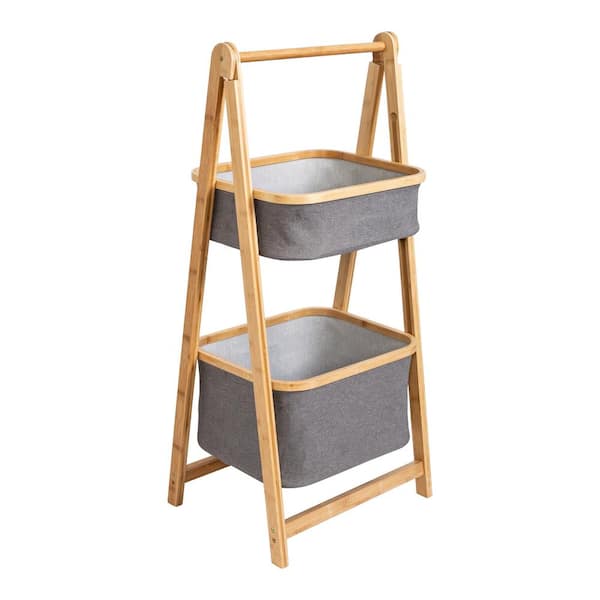 Honey-Can-Do 14.17 in. W x 38.98 in. H x 17.72 in. L 2-Tier Caddy in Bamboo and Canvas