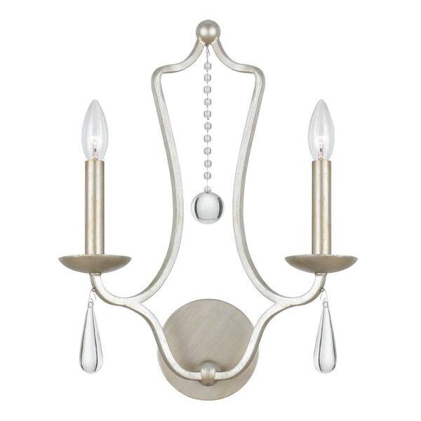 Crystorama Manning 2-Light Silver Leaf Wall Mount