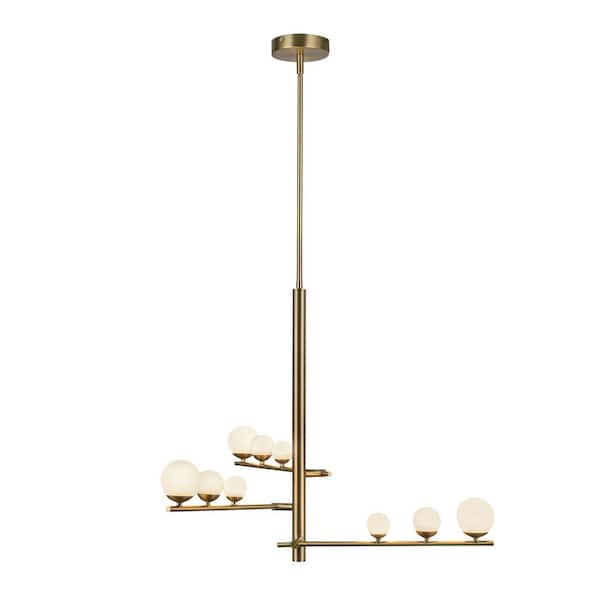 KUZCO Juniper 3 Head 9-Light 32-Watt Brushed Gold/Opal Glass Integrated LED Chandelier