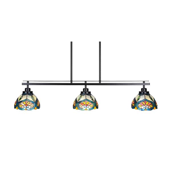 Unbranded Monroe 3-Light, Matte Black Billiard Light, Any room with 7 in. Earth Star Art Glass Shades no bulbs included