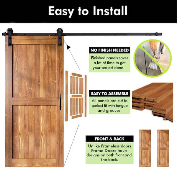 Homacer 42 in. x 84 in. H-Frame Early American Solid Pine Wood Interior Sliding Barn Door with Hardware Kit, Non-Bypass, Early American/42x84