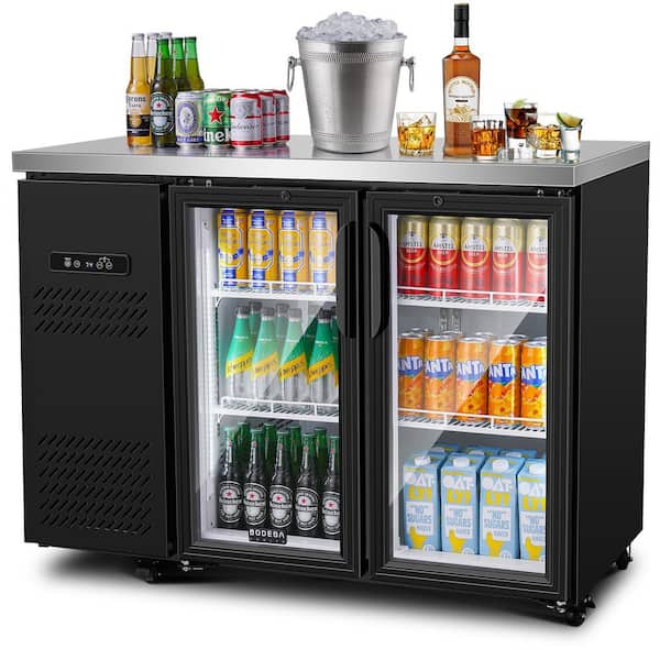 47 in. 10.9 cu. ft. Commercial Glass Door Back Bar Refrigerator with Side Compressor in Black, ETL Certified