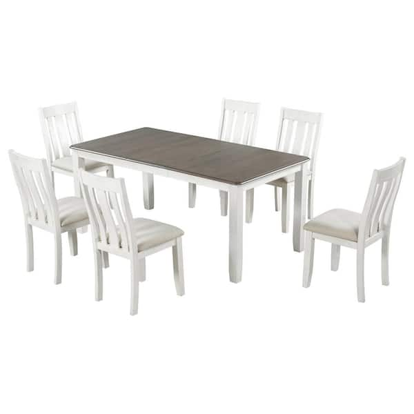 Nestfair 7-Piece Brown and White MDF Top Extendable Dining Set with 6 ...