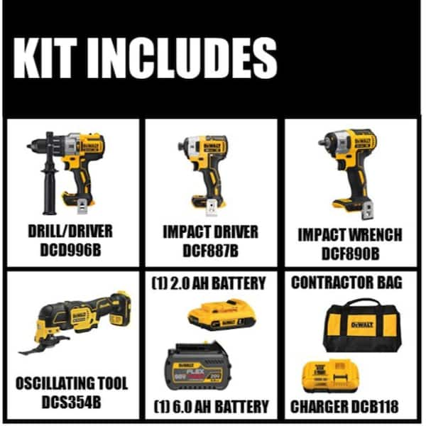 DEWALT 20V Lithium-Ion Cordless Brushless 6 Tool Combo Kit with (2) 2.0Ah  Batteries and Charger DCK648D2 - The Home Depot