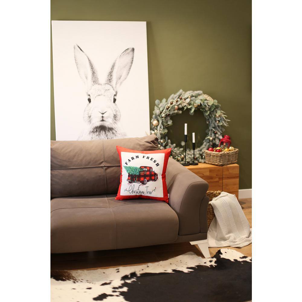 Red and White Christmas Truck Polyester Throw Pillow Cover