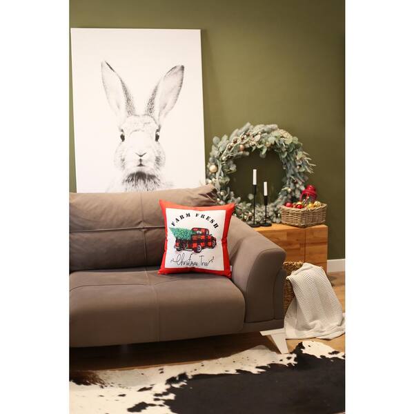 Mike&Co. New York Christmas Deer Decorative Single Throw Pillow 18 x 18 White & Red & Gray Square for Couch, Bedding