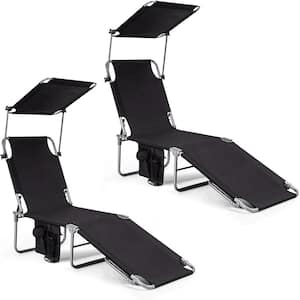 Black Steel Outdoor Lounge Chair in Black Set of 2