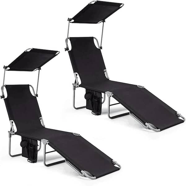 Costway Black Steel Outdoor Lounge Chair in Black Set of 2